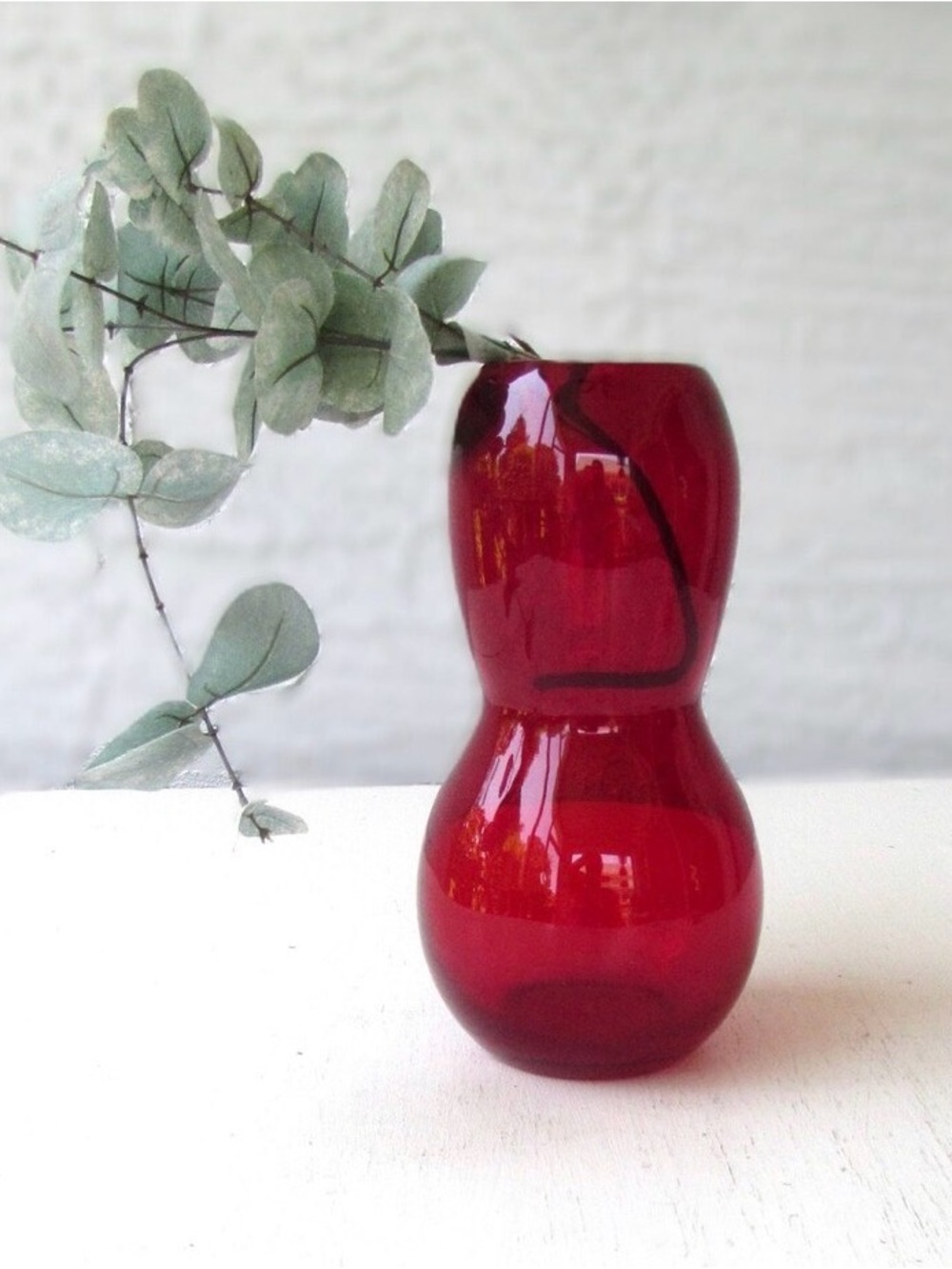 Ruby red hand blown heavy glass vase